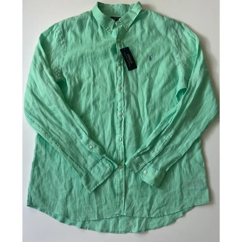 Polo Ralph Lauren Slim Fit Long Sleeve Linen Button Down Shirt Men's 2XL